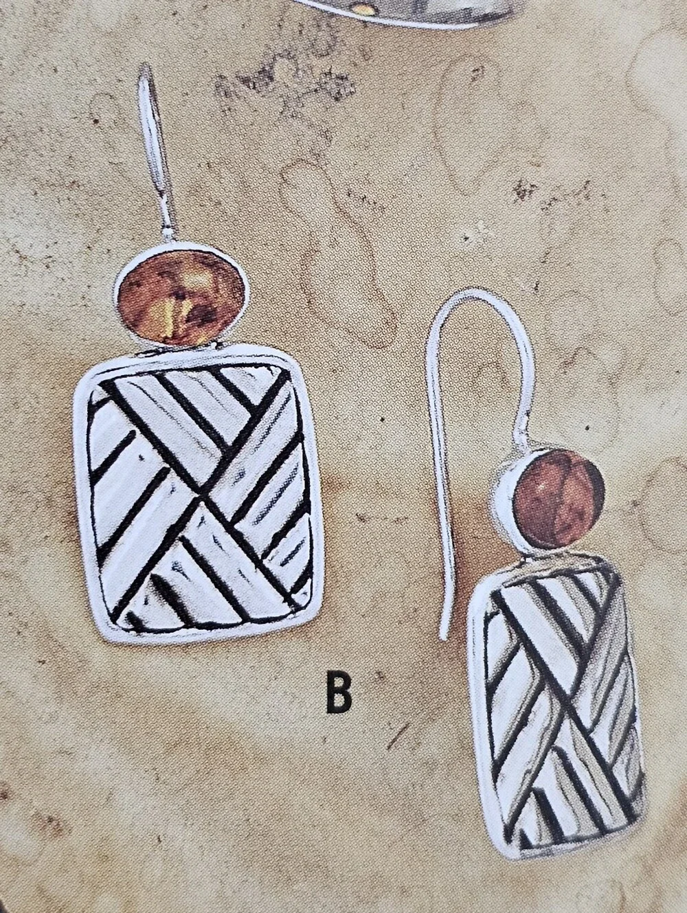 Silpada Rare Sterling Silver Amber Cabochon Rectangular Chevron Earrings W1451